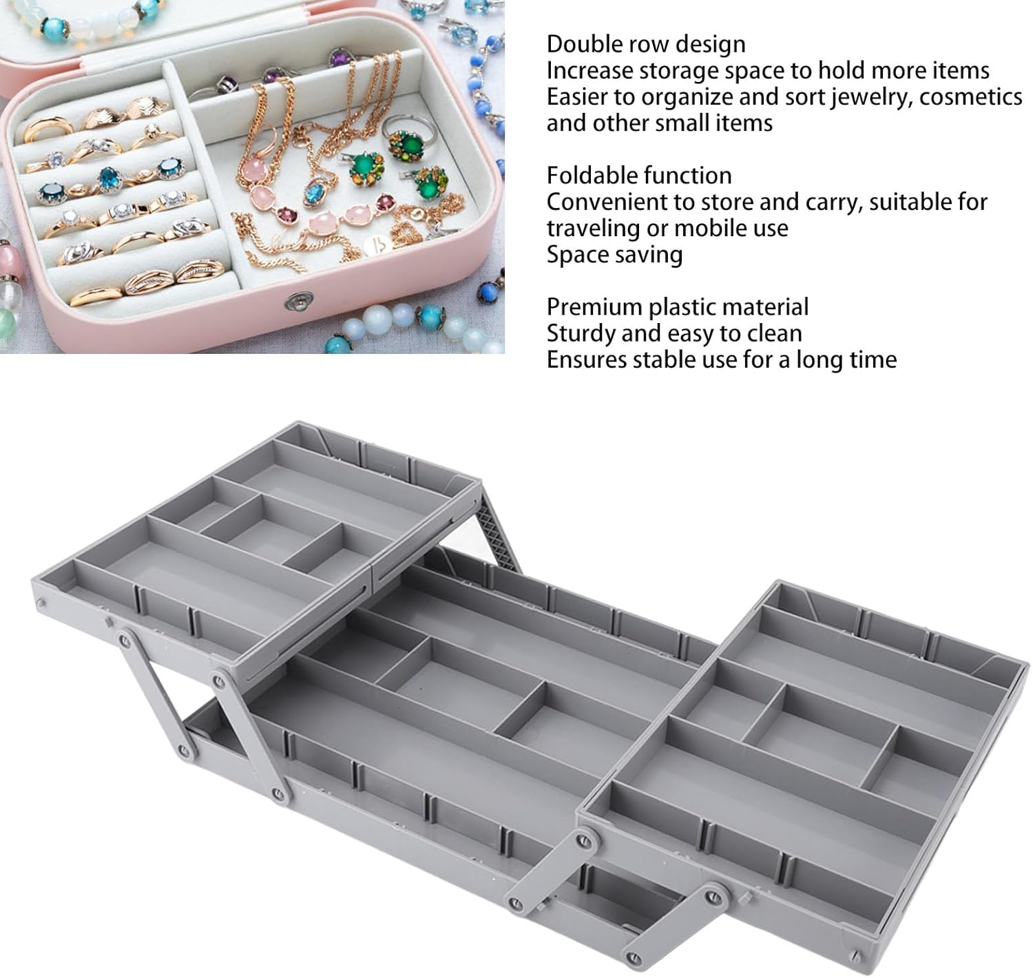 Drawer Organizer, Foldable Expandable Desk Organizer, Double Row Multi Level Drawer Organizer Tray for Jewelry Cosmetic Utensils Office Supplies (2 Layers)