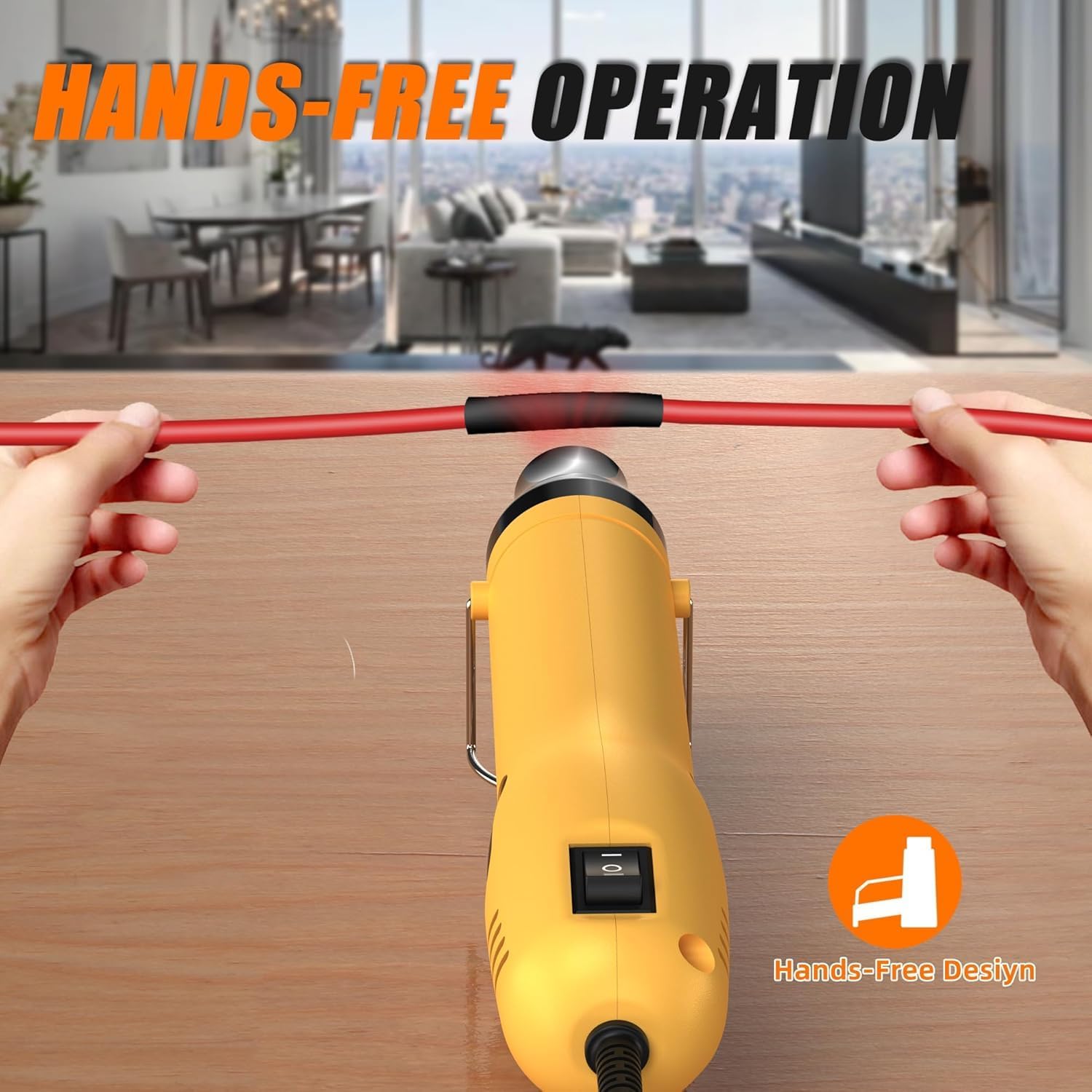 350W Mini Heat Gun, 260℃/450℃ Dual Temp Fast Heat Hot Air Gun with Overload Protection, Reflector Nozzle and Double Insulated 1.5m Cable for Heat Shrink Tubing, Crafts, Embossing (Yellow)
