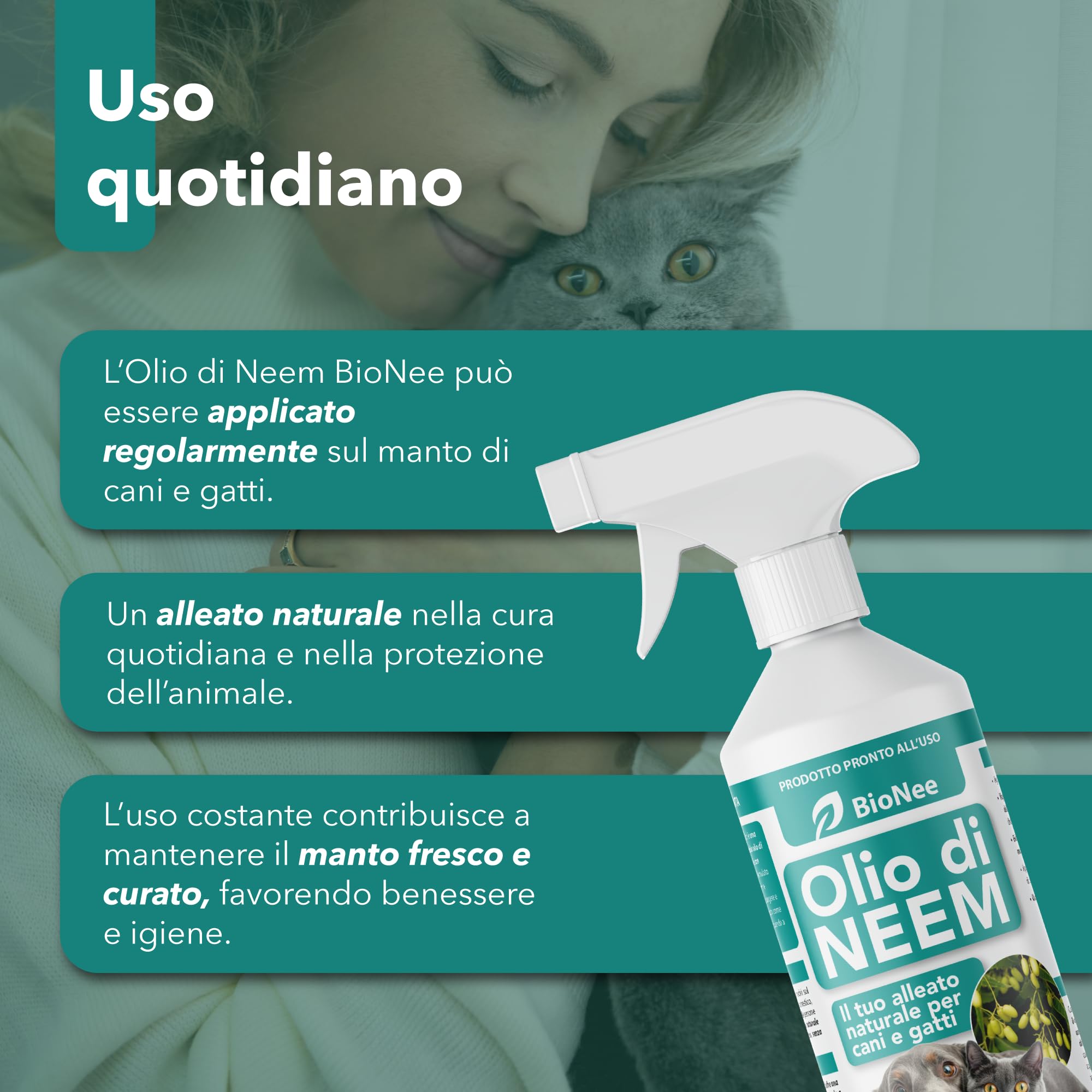 Olio di Neem per Cani e Gatti Spray 500 ml – Idrosolubile, Naturale, Non Unge – Azione Delicata, Effetto Barriera Sgradito a Zecche Pulci Zanzare Insetti