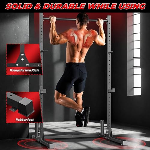 Miniatura 4 de papababe Estante para sentadillas con barra de dominadas, estante de potencia multifuncional con ganchos en J y brazos de seguridad, estante de