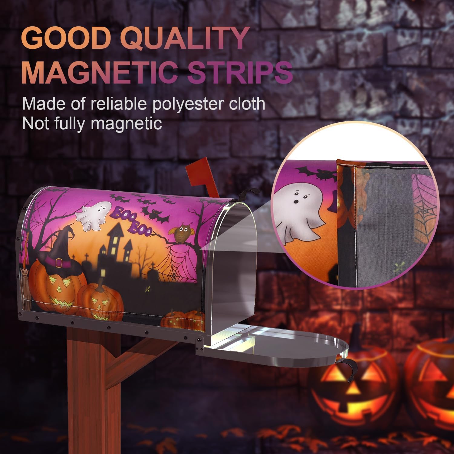 PEUTIER Halloween Magnetic Mailbox Cover, 21x18in Pumpkin Ghost Post Box Cover Purple Mailbox Cover Wraps Mailbox Covers Magnetic for Garden Yard Decor