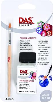 DAS Smart Clay 60ml Gloss Varnish Bottle and Brush, Transparent, Ideal for Professionals & Hobbyists