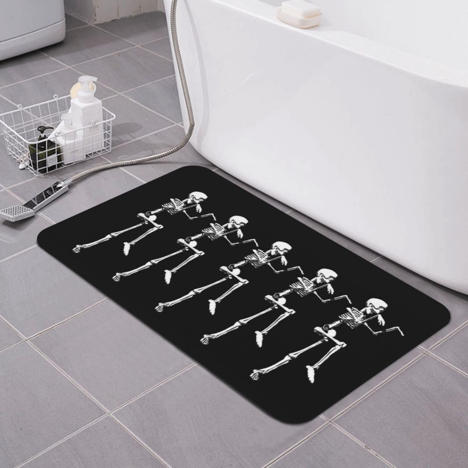 Tapis de bain Halloween squelette en diatomée absorbant | 80x50 cm