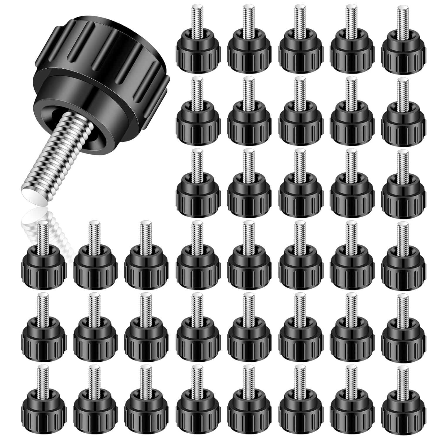 Aemygo 100 Pcs Carbon Steel Threaded Knurled Thumbscrew on Knobs Grips M4 x 10 mm Black Round
