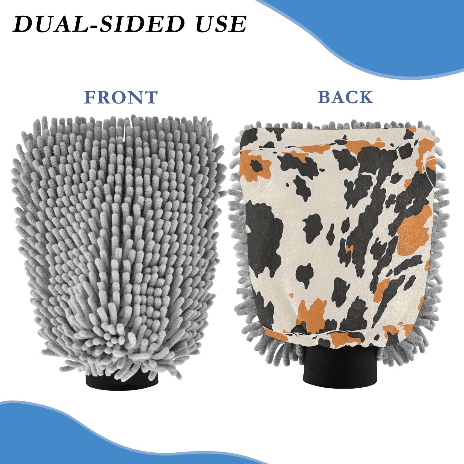 IOACIY Absorbent Microfiber Car Wash Drying Mitts, 2 Pack, Scratch-Free & Lint-Free, Rich Foam, Highly Absorbent, Double Sided, Wash Mitt Perfect for Car Washing, M, Cow (29)