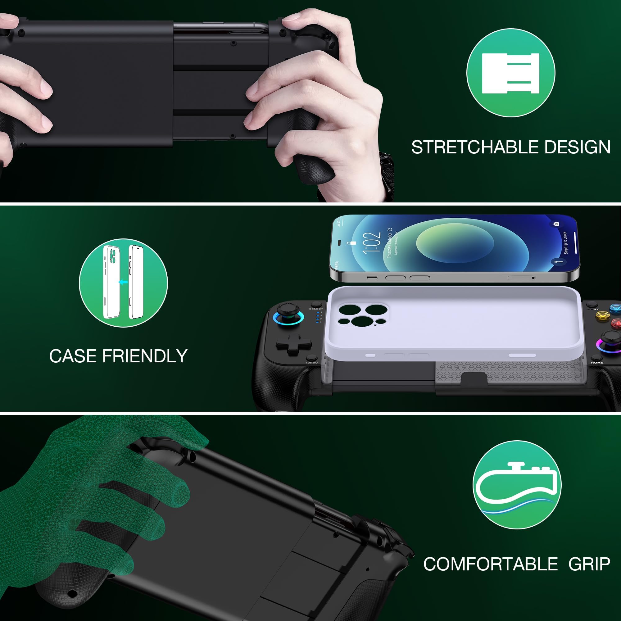ALEEMTRY Handy Controller für iPhone, Smartphone Controller für Android mit Hall Effect Joystick Support Xbox Cloud/MFi Apple Arcade/Roblox
