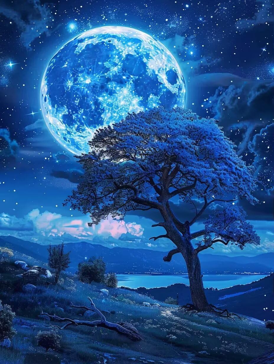 OLMZF Moon 5D Diamond Painting Kits for Adults Beginners, Tree Full Round Drill Paint with Diamonds Dots Gem Art, Home Decor Relaxing Gift 20x20 inch