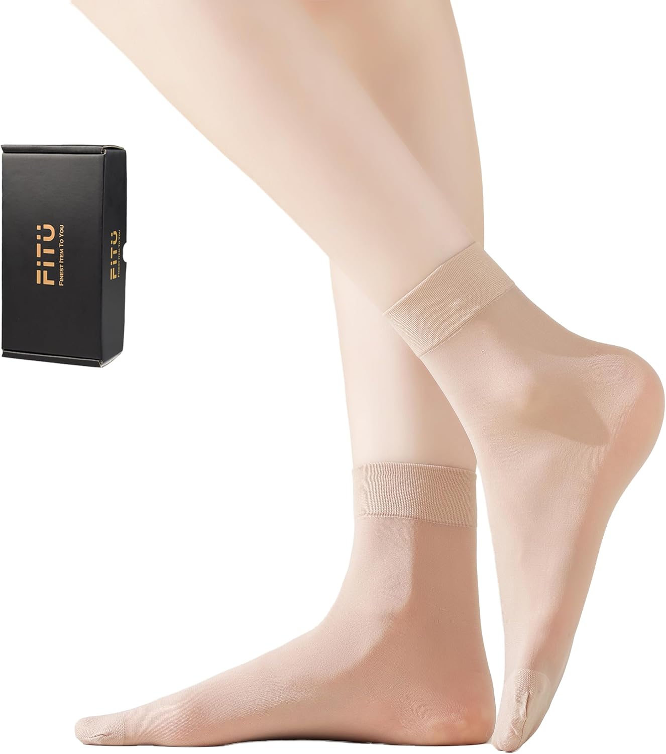 FITU Women's 10-24 Pairs (in Gift Box) Ankle High Sheer Nylon Socks Soft Tight Hosiery with Reinforced Toe