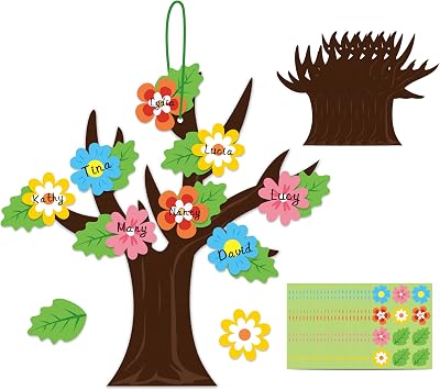 WATINC 24 Pack Spring Tree Craft Kit, Make Your Spring Tree Hanging Ornaments, Springtime Flowers Leaves Trees DIY Party Decoration, Fun Activities Stickers Game for Home Classroom Preschool