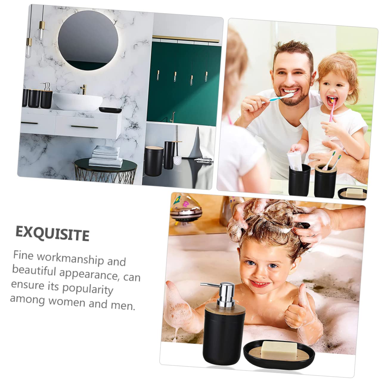 Cabilock Baño Completo Soporte Cepillo Dientes Vaso Enjuague Bucal Loción Jabonera Recipiente Basura Compacto y Útil