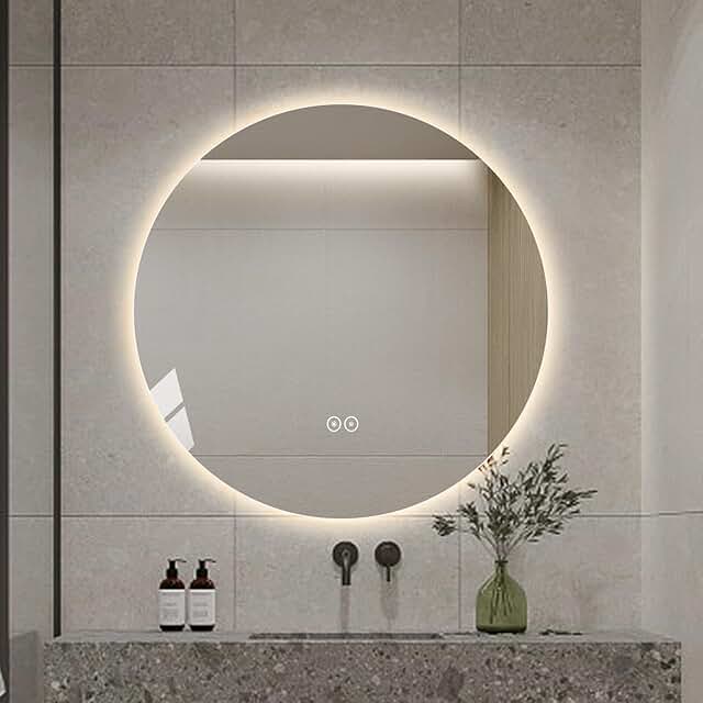 Round LED Bathroom Mirror with Light, Backlit Mirror for Bathroom, Frame...