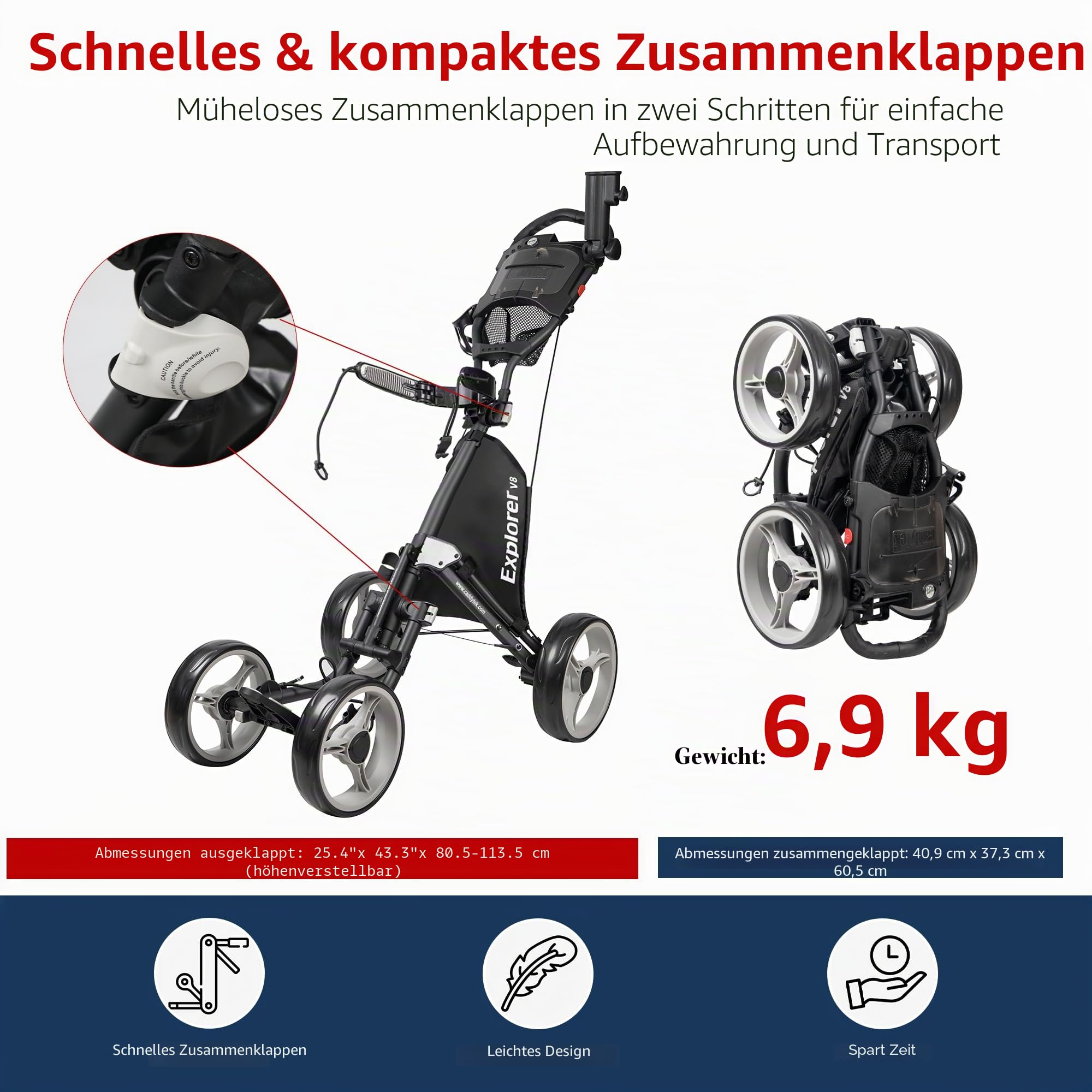 CaddyTek Explorer V8 Superlite Golfwagen mit 4 Rädern, Explorer Version 8