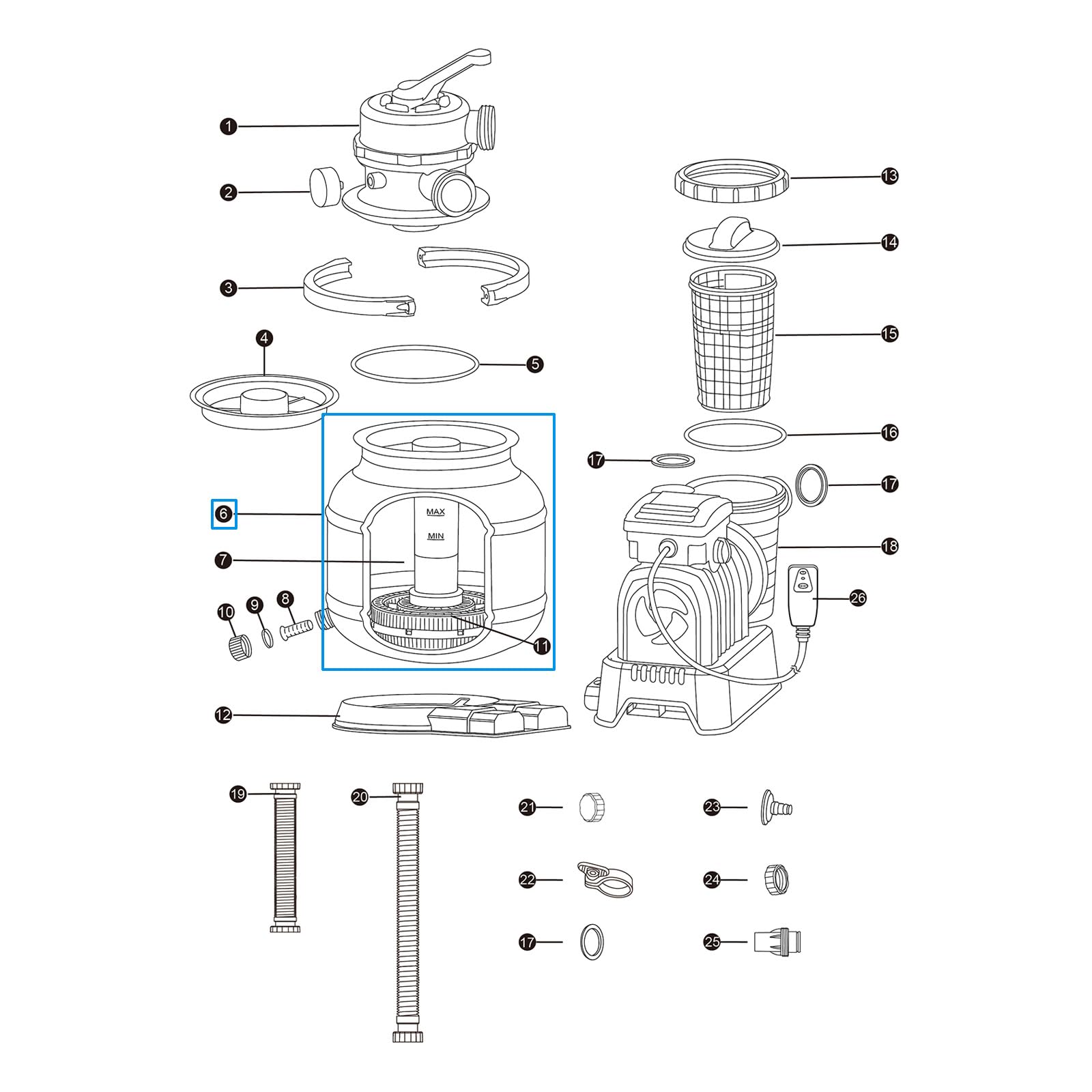 Bestway P08579 | Serbatoio di Ricambio per Pompa Filtro a Sabbia 58486 da 11355 Litri/Ora