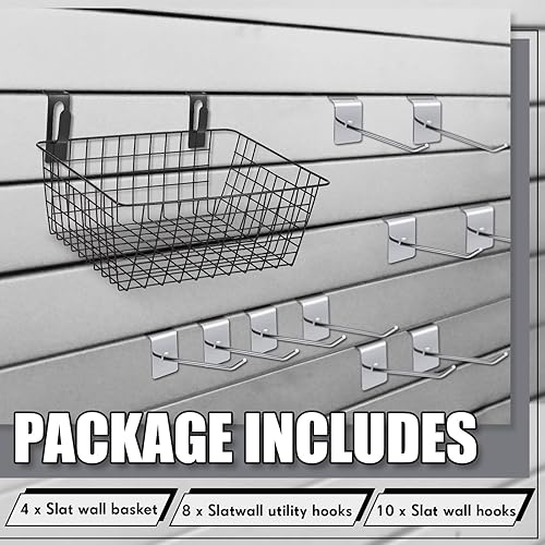 Miniatura 3 de 4 cestas de pared con ganchos de Slatwall, cestas de pared, cestas de almacenamiento colgantes, cestas de metal, cubos de Slatwall, ganchos para