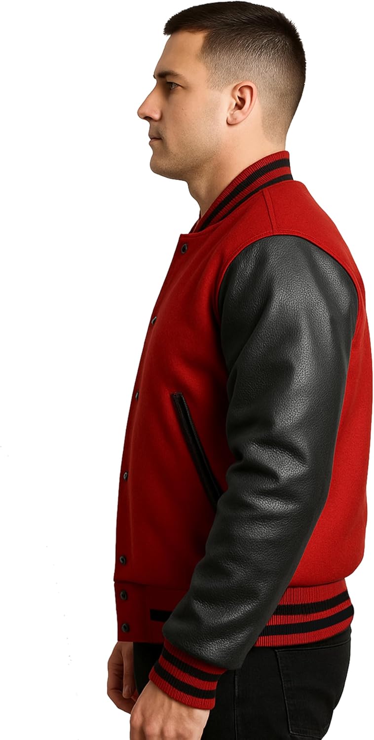 Mens Varsity Letterman Baseball Bomber Jacket | Casual Fashion Wool & Faux Leather College/High School Jackets
