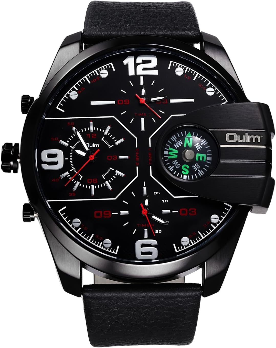 OIDEA Mens Watches: Big Dial 3 Time Display Compass Decoration Analog Quartz Wrist Watches for Men Business Casual Fashion Elegant Dress Watch with PU Leather Strap