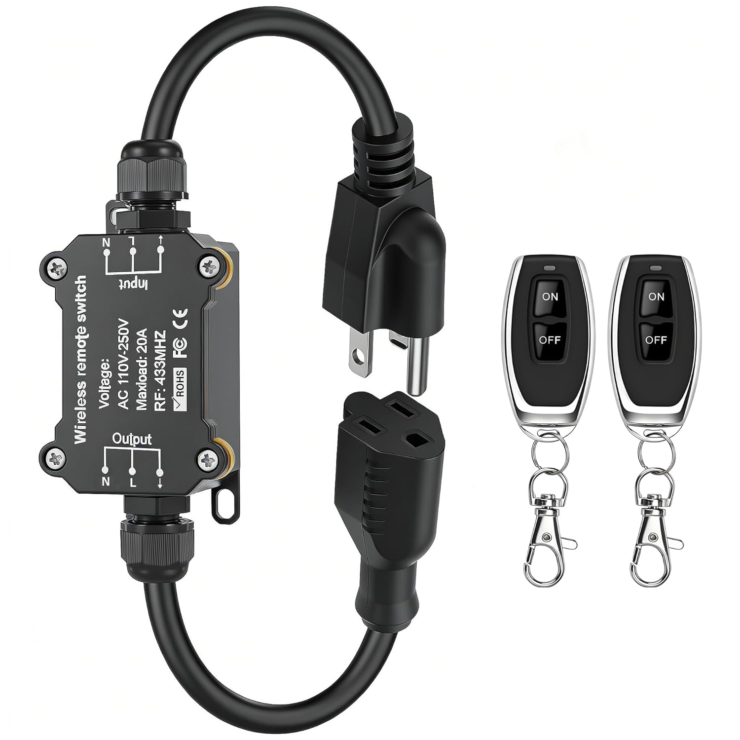 AC110V Remote Control Power Switch,Waterproof Wireless Light Switch,165 Feet Long,AC110V/120V/250V/20A RF Module Relay,Outdoor Weatherproof Smart Socket,Electrical Equipment