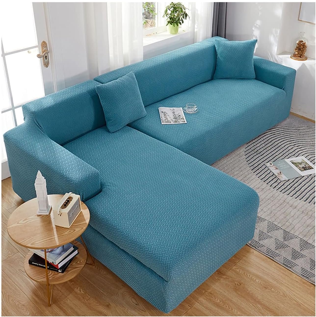 Daesar Stretch Sofa Cover, Couch Cover for 2 Cushion Couch Solid Color Weave Pattern Sofa Slipcovers Light Brown (Polyester 2 Seater)