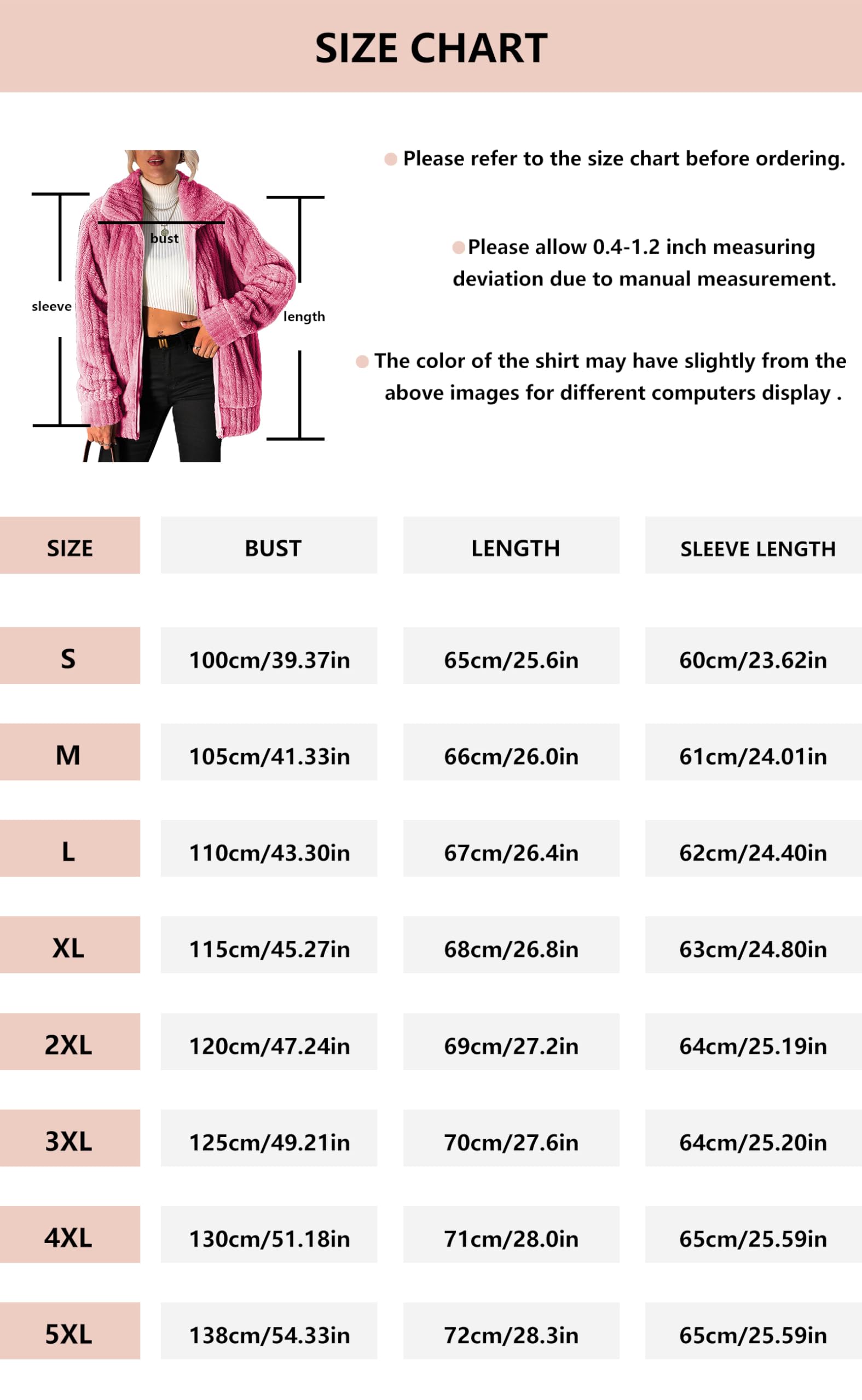 Vipwest Giacca da donna in pile Sherpa con cerniera intera, a maniche lunghe, con risvolto e tasche (S-5XL), Abbigliamento Donna, Giubbotto Invernale, Rosa, Large