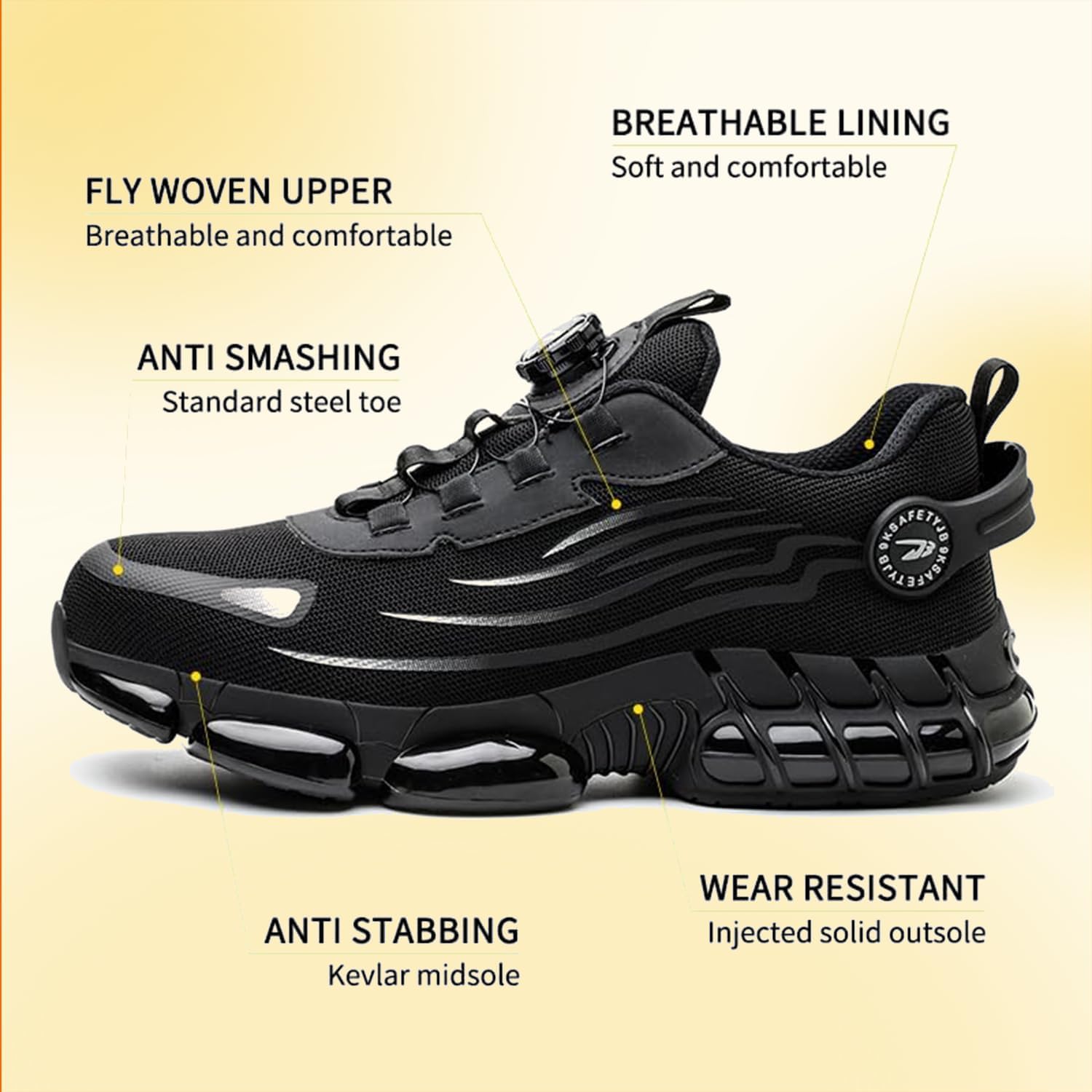 Steel Toe Shoes for Men Women Safety Work Shoes with Cushioned Sole Lightweight Breathable Slip-on Safety Sneakers Industrial Construction Non-Slip Work Footwear Black