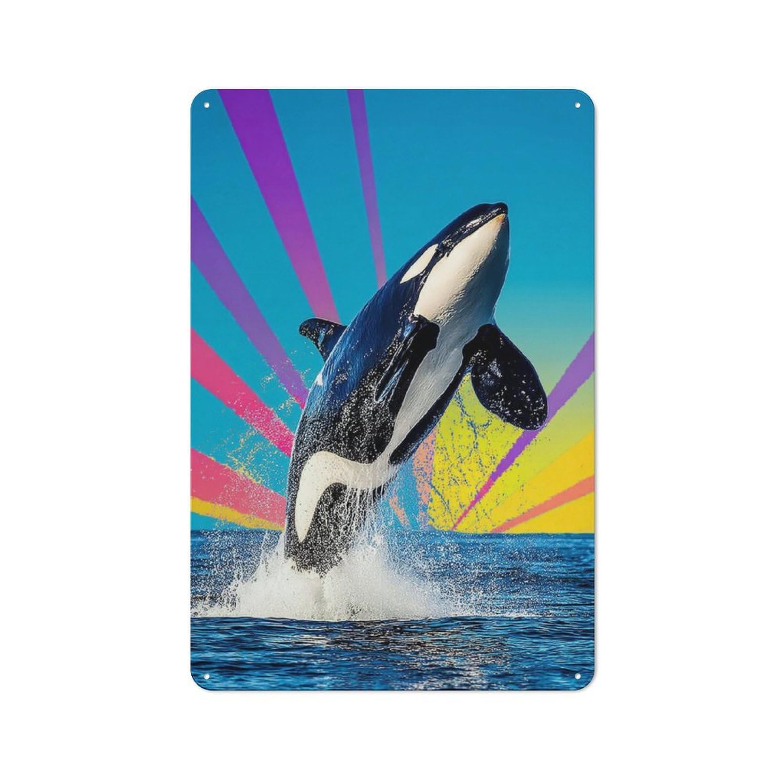 Junmoney Orca In Rainbow Splash Industrial Decorative Metal Plaque 30X20cm Featuring Urban Room Decor For Flat, Bar, Studio Or Gallery Wall