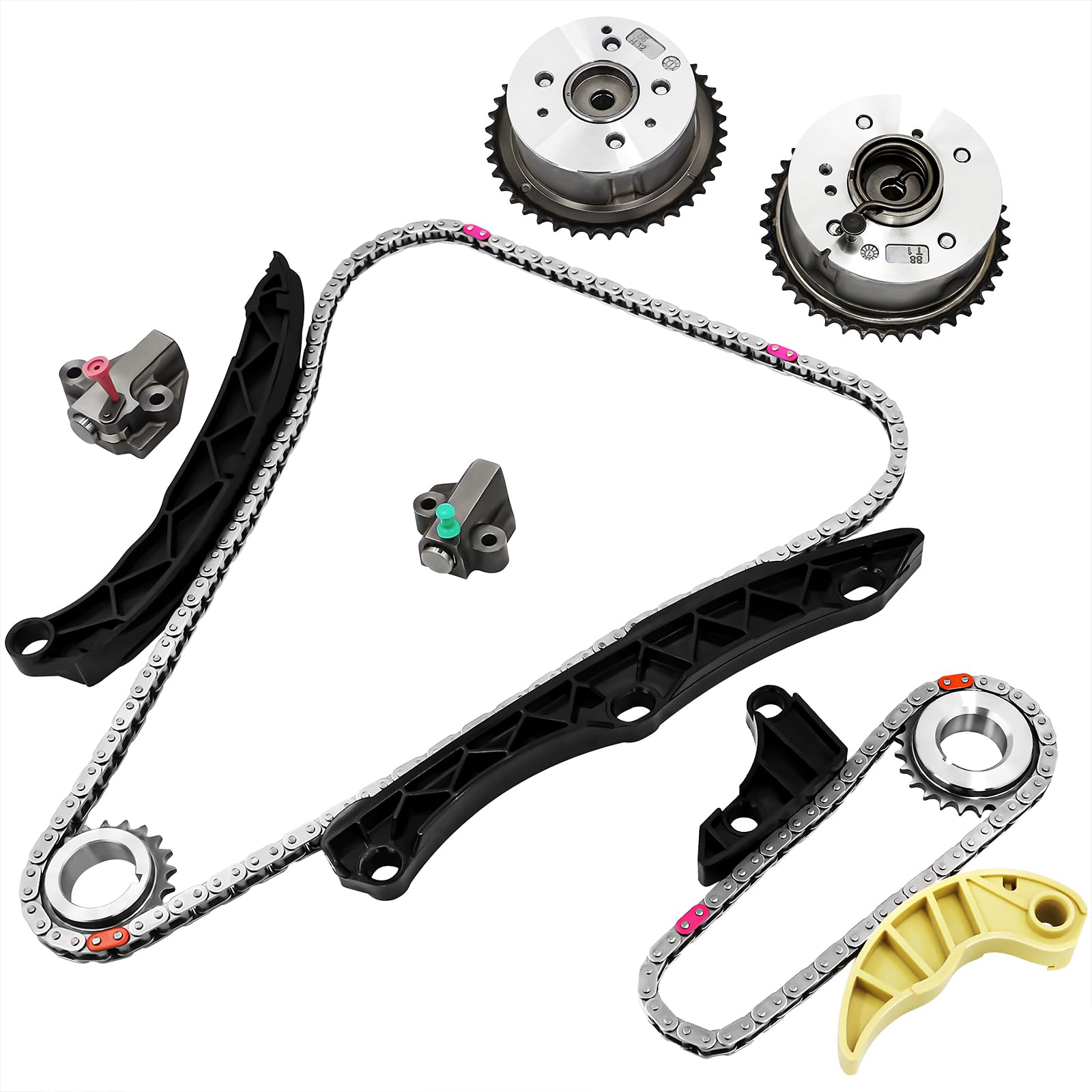 2.4 timing chain kit w/vvt sprocket 24321-2g111 fits 2010-2014 hyundai sonata 2.0t 2.4l,2011-2014 kia optima, sportage, sorento 2.4l. 24322-2g111 kit de cadena de distribución