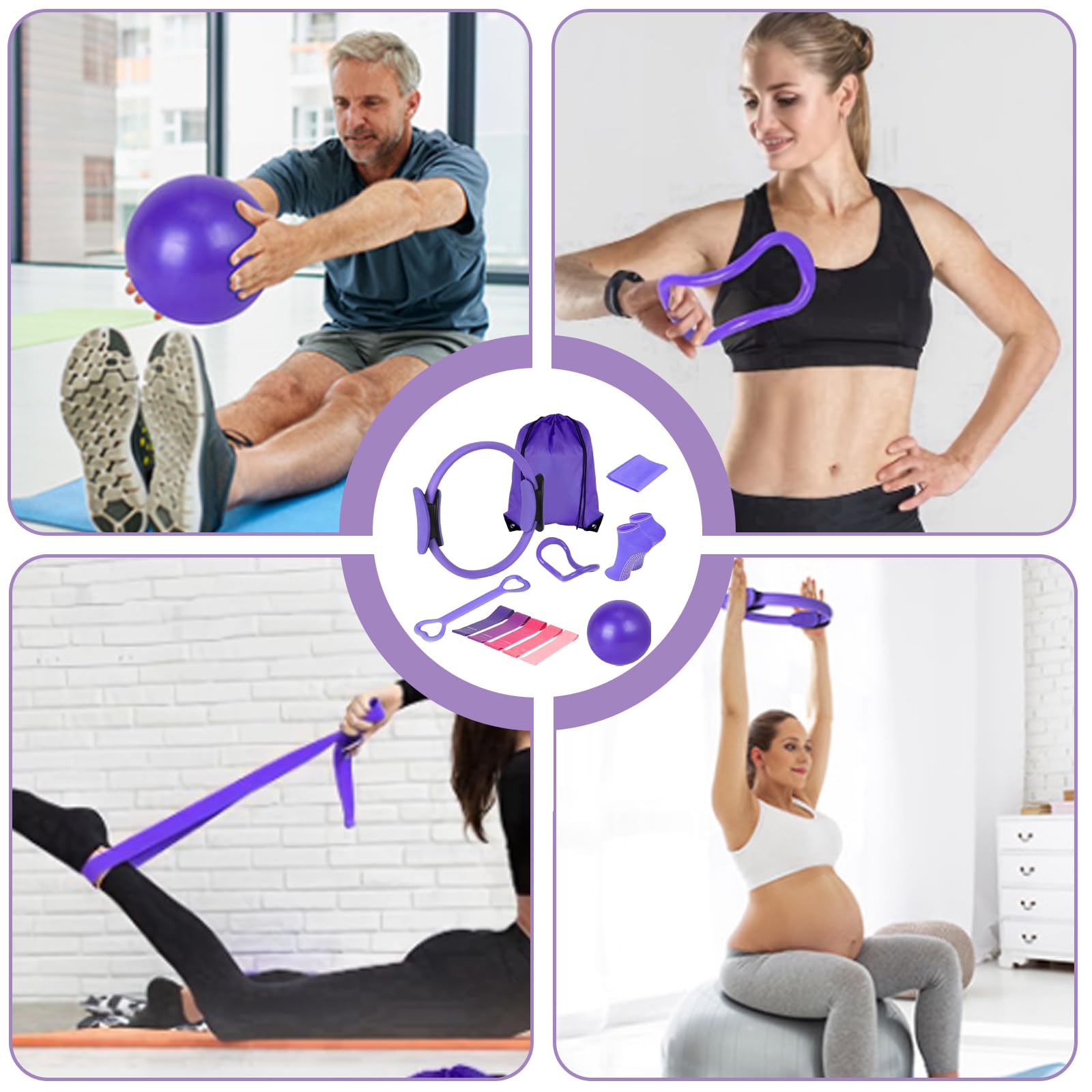 Kit de Pilates Essential de 13 pièces, pour femme, avec balle de pilates, anneau de pilates, bandes de résistance, chaussettes, anneau de Pilates et accessoires pour étirement et fitness