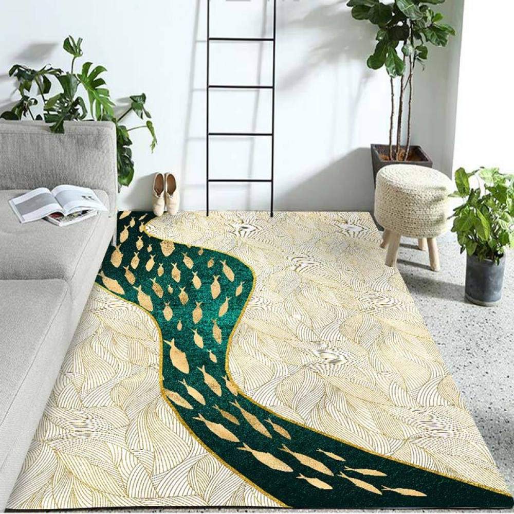 Tapis de salle à manger et chambre grand format au style abstrait vert