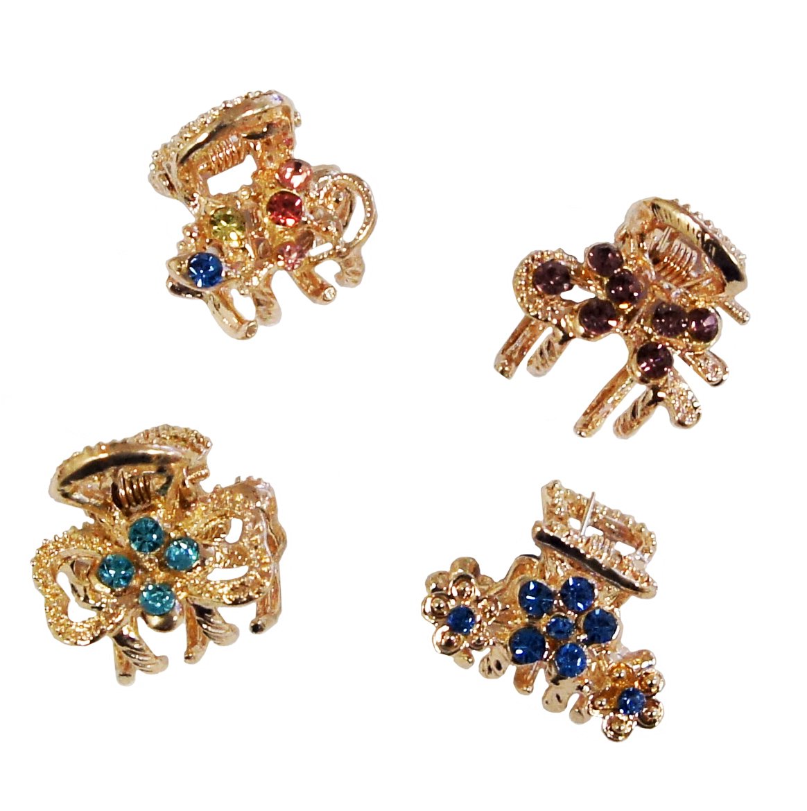 HCGM02 Elegant Beautiful Shiny Gold Tone Small Metal Hair Clips/Clamps - Pack of 4 Assorted Colours and Designs