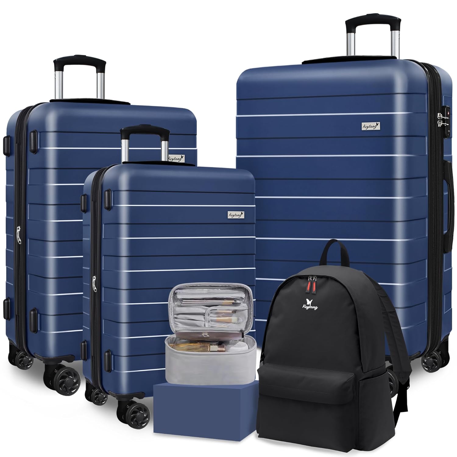 Zebra Luggage Sets 5 Piece Lightweight Hardside Business Travel Suitcase Set with TSA Lock Bonus Travel Backpack Makeup