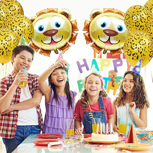 Miniatura 2 de Globos de cabeza de león 3D de animales de la selva, globos de león de carnaval para niños y niñas, suministros de fiesta de feliz cumpleaños,
