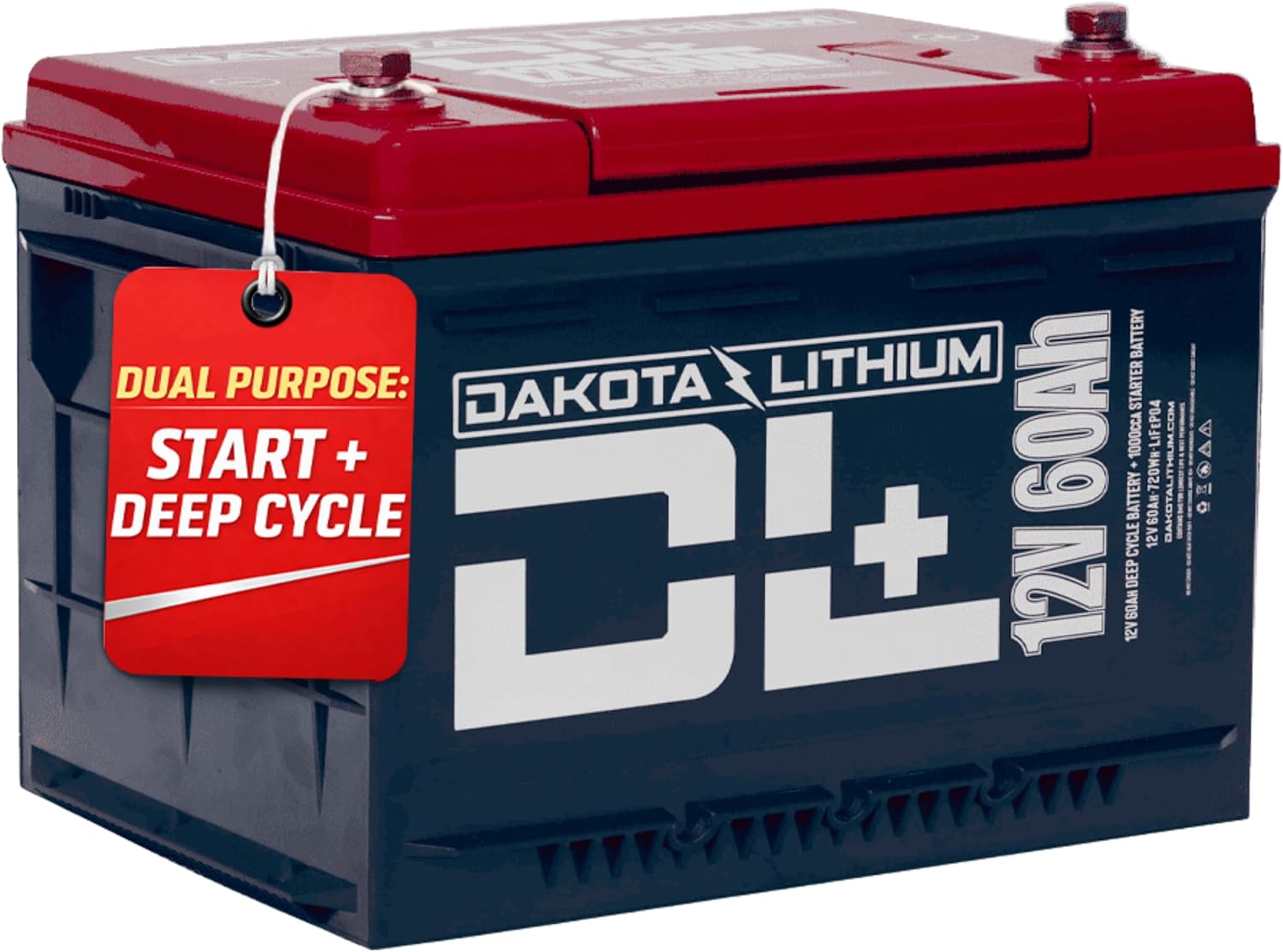 Dakota Lithium - 2 in 1 12V 60Ah Deep Cycle and 1000CCA Starter Battery - 11 Year USA Warranty, 2000+ Cycles - for Engine Starting, Trolling Motors, Golf Carts, Outdoor - Charger not Included