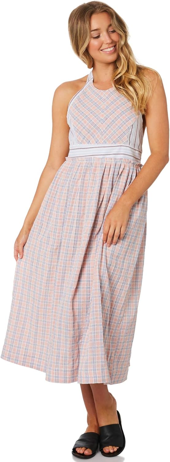 Free People Womens Color Theory Woven Plaid Midi Dress Pink M