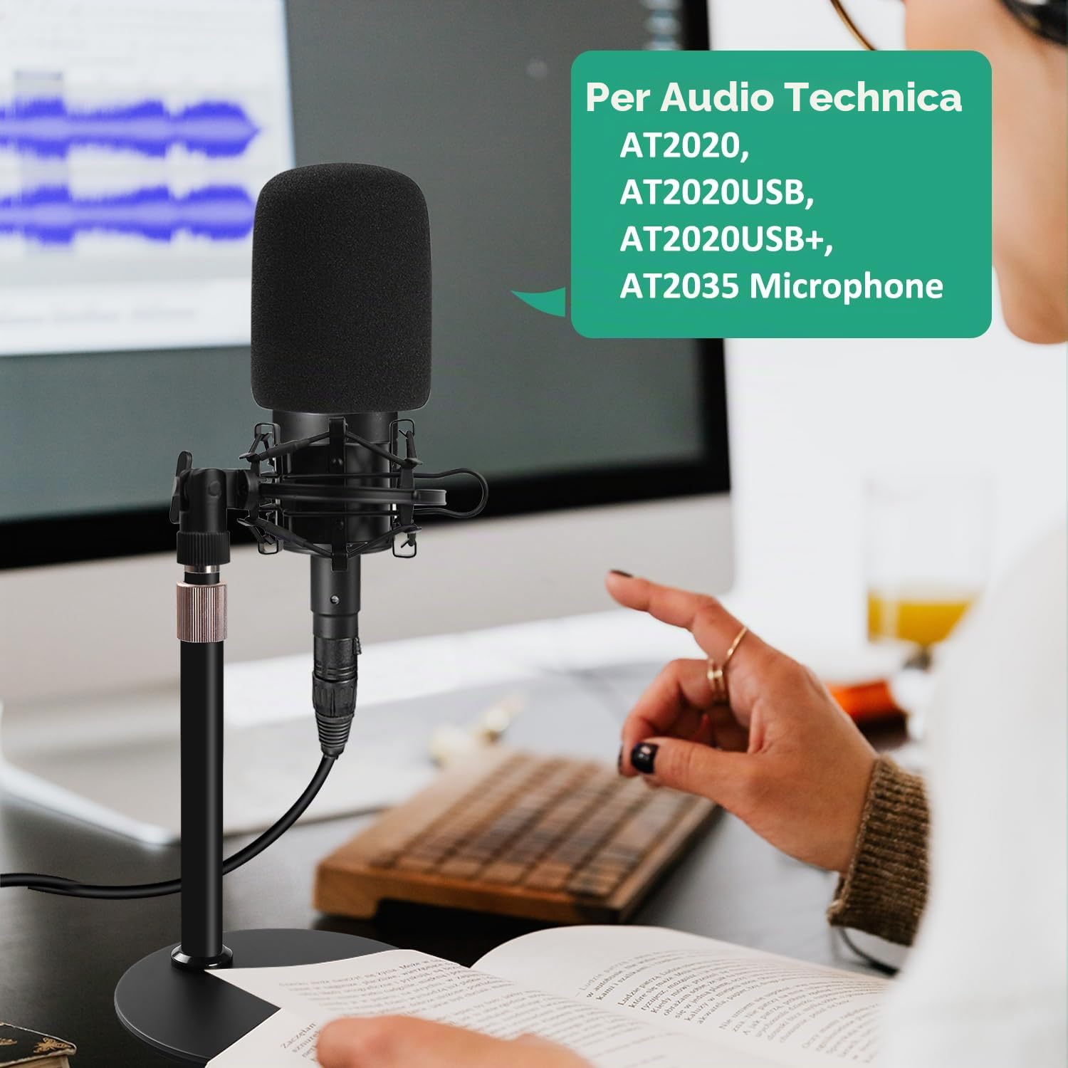 AT2020 Supporto per Microfono da Scrivania, Regolabile in Altezza, con Supporto Antiurto, Parabrezza, Base in Metallo per Microfono Audio Technica AT2020 AT2020USB AT2020USB + AT2035