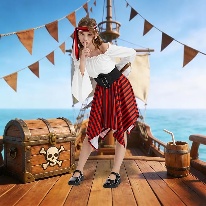 Disfraz pirata deluxe para niñas, negro y blanco miniatura 3