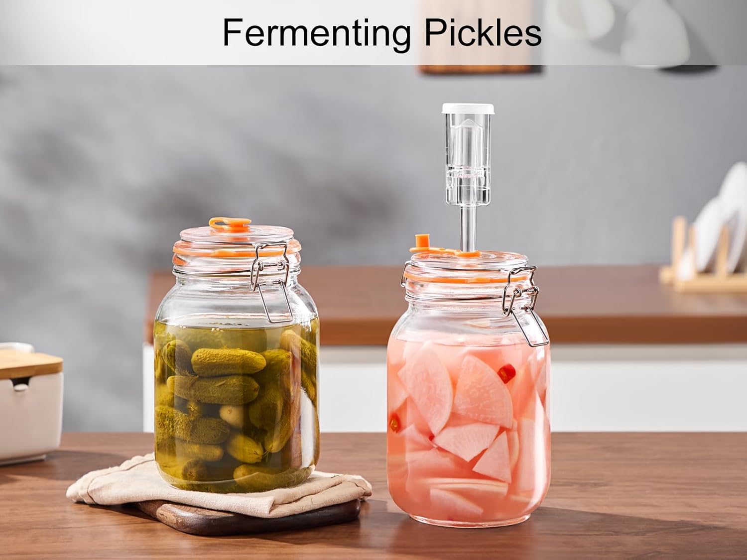 Fermentation Jar, 1.5 Liters Square Glass Fermenting Kit with Fermentation Weight for Making Sauerkraut, Kimchi, Pickles, Mead, Cider & More, Pack of 2