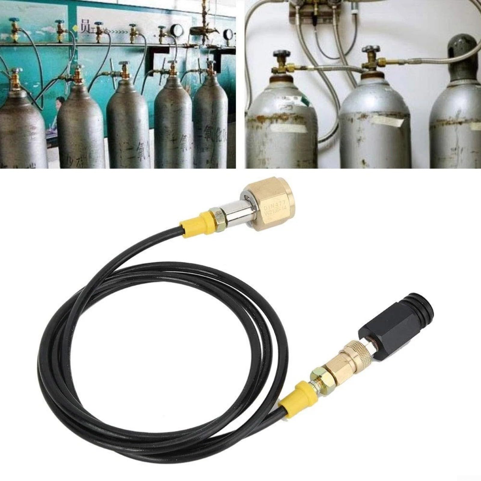 Adattatore per serbatoio in ottone W21.8-14 DIN477 da 1,5 m con tubo in nylon ad alta pressione per sistemi di acqua gassata, compatibile con filettatura europea grande cilindro