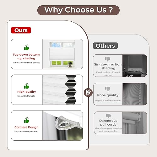 Miniatura 2 de Allesin Persianas celulares opacas de arriba hacia arriba, reducción de ruido, sin cordón, para oscurecer la habitación, persianas de panal opacas