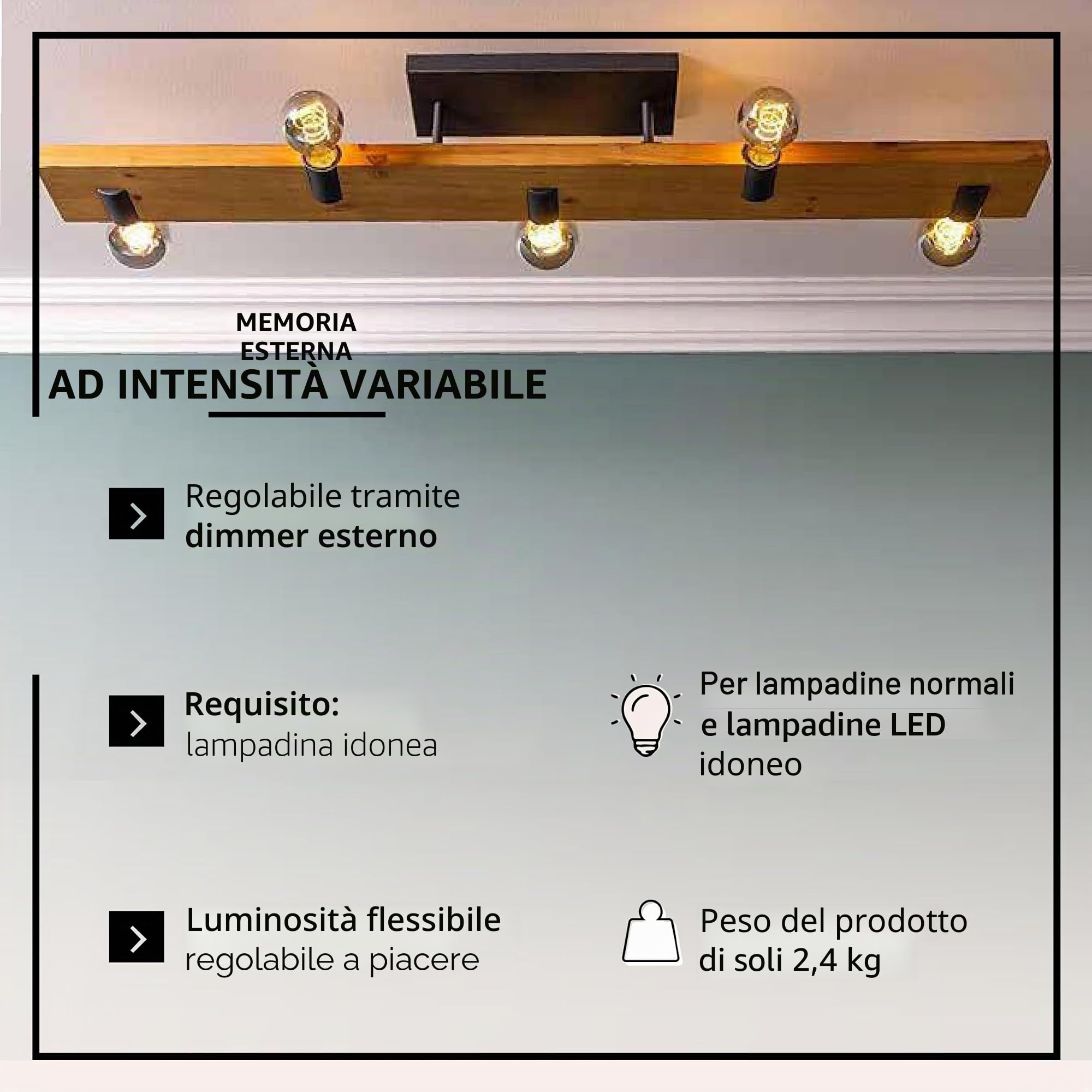 Lightbox Deckenlampe 5-flammig - im Landhausstil - rustikale Holz Deckenleuchte für Wohnzimmer, Schlafzimmer und Flur - exkl. E27 LED