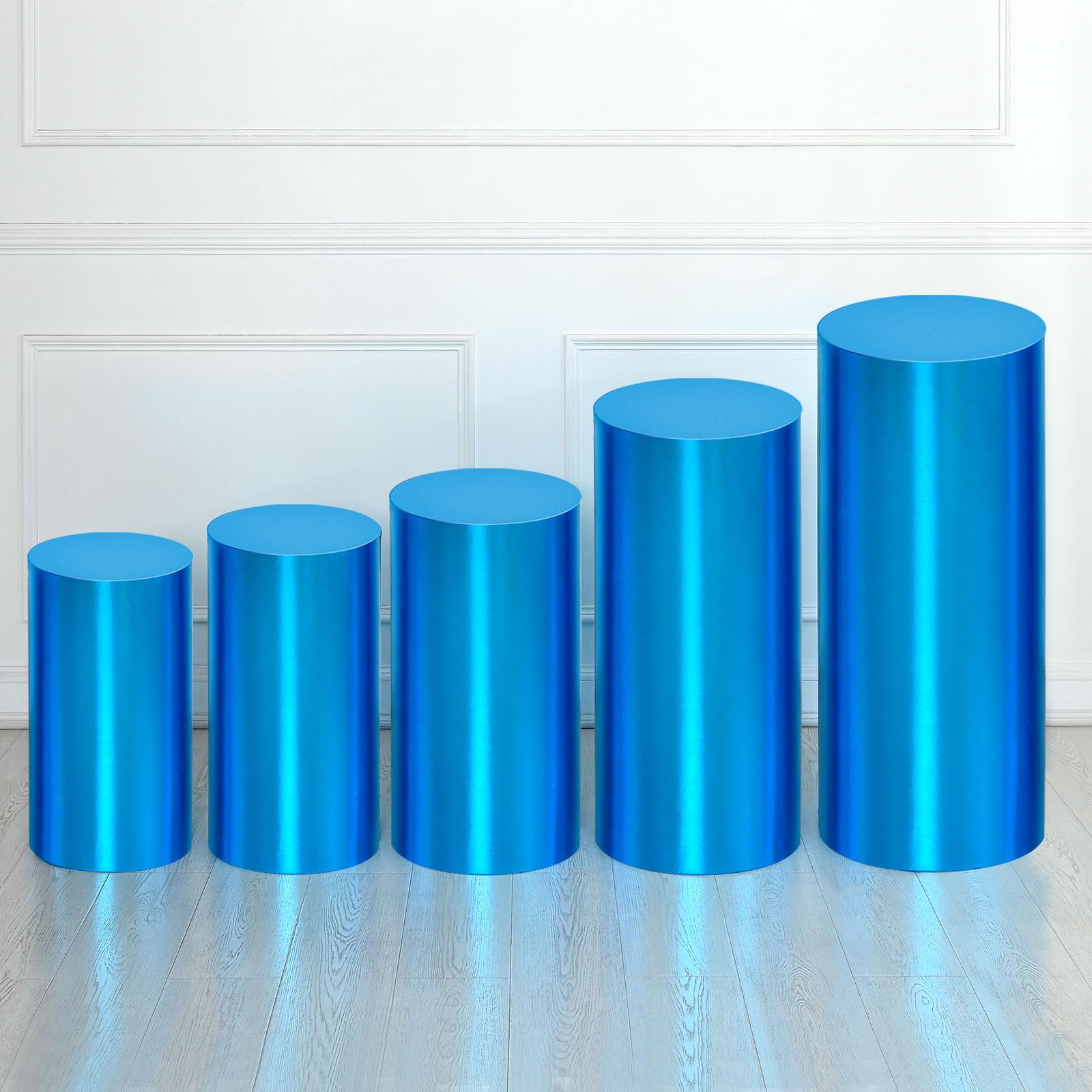 Housse de support cylindrique bleue en élasthanne pour fête et baptême