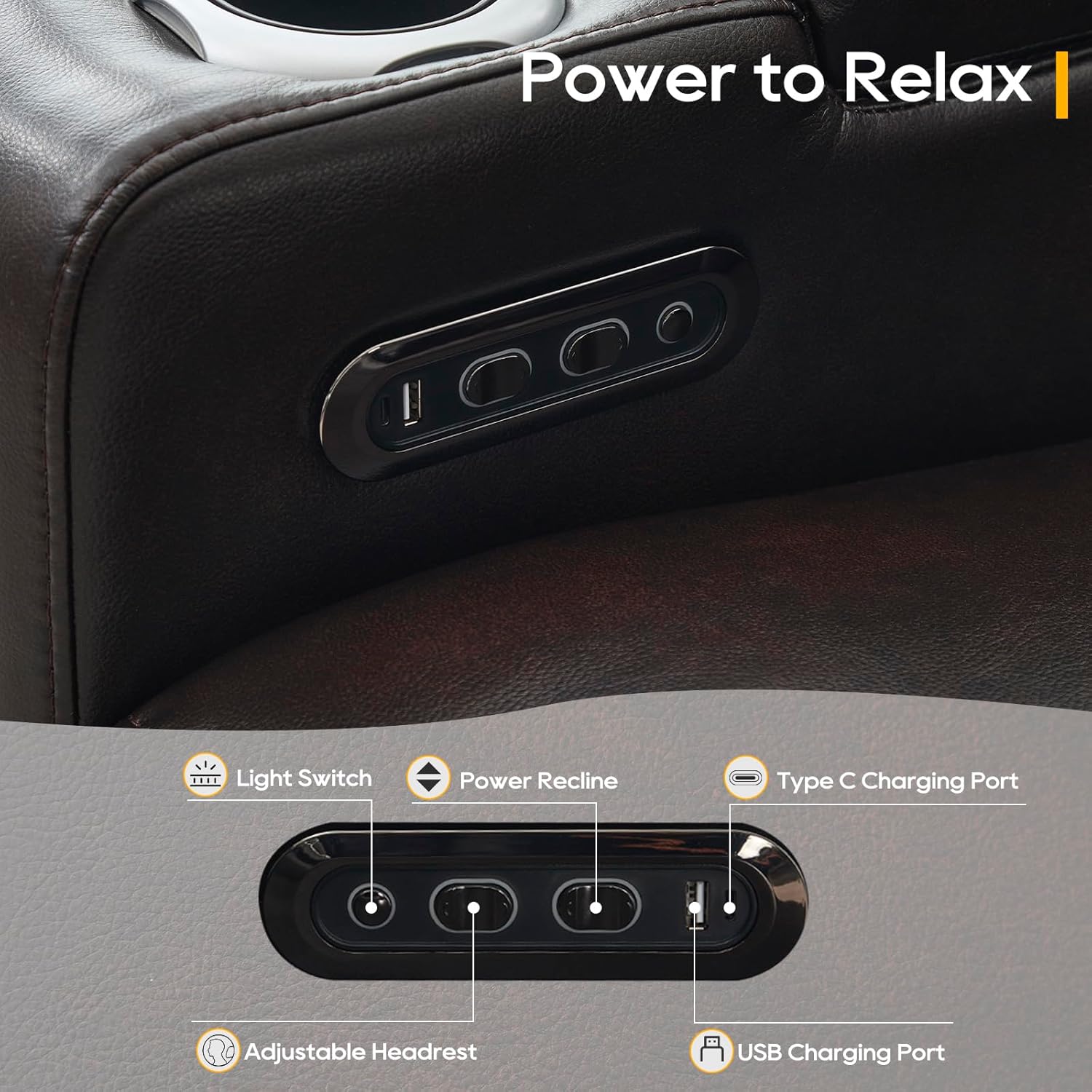 Power Loveseat Recliner Sofa, Home Theater Seating with Adjustable Headrest, Blue LED Lighting, Reclining Loveseat, Storage, Cup Holder, USB
