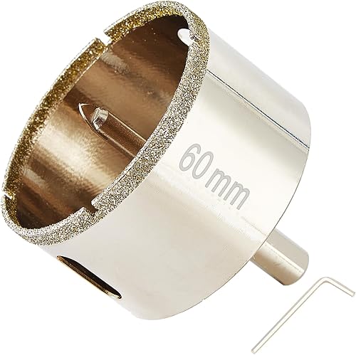 2 3/8 Inch Diamond Hole Saw with Pilot Bit, Easy Drilling 60mm Hole Saw Drill Bits for Porcelain Tile, Granite, Ceramic, Marble, Glass, Stones, 1 3/8" Depth of Cut