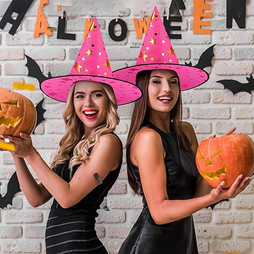 Miniatura 5 de Newcotte Sombreros de bruja de 16 piezas para disfraces de Halloween para niños, niñas y mujeres, sombreros de bruja modernos, decoraciones de