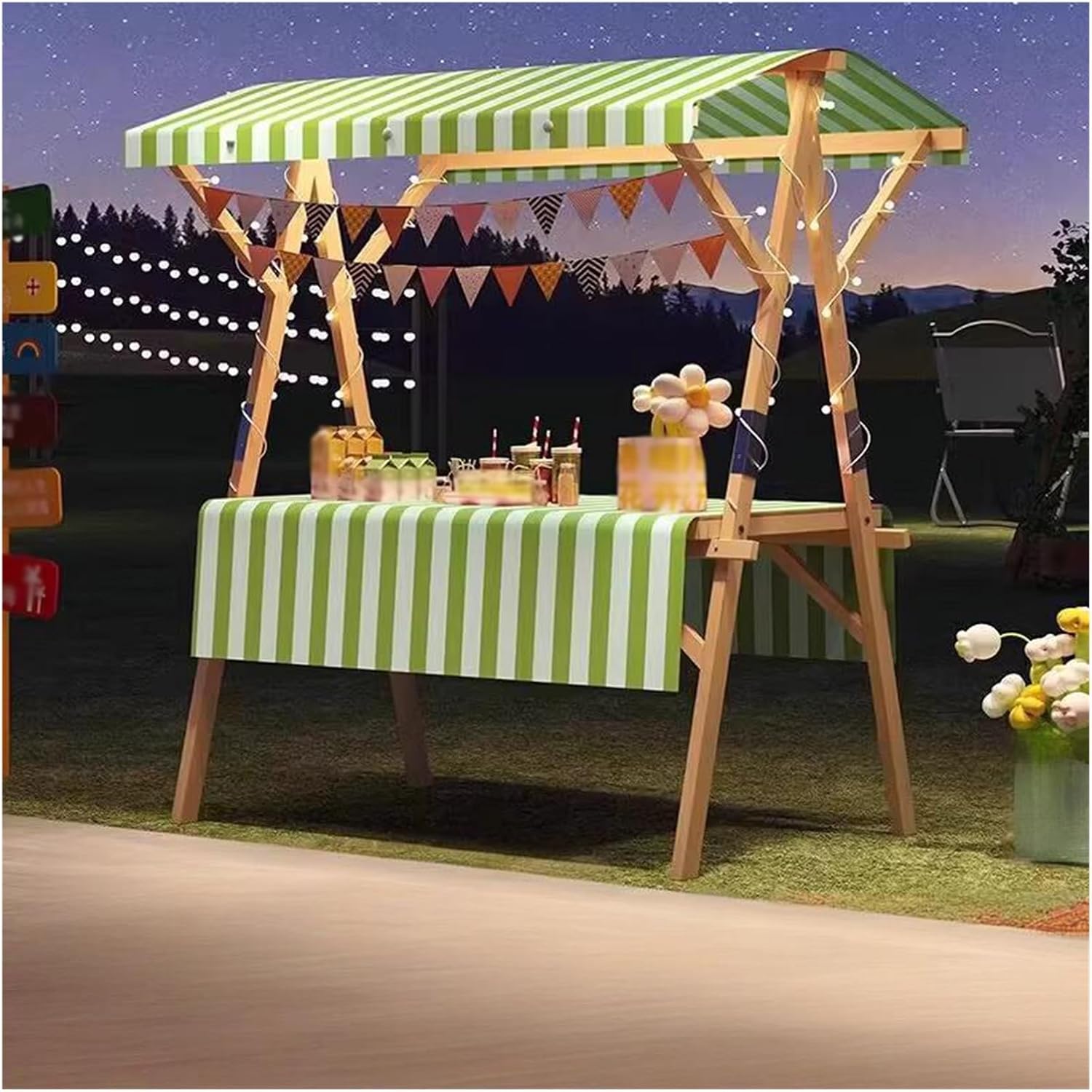 Collapsible Wagon Cart with Wheels Foldable Folding Wagons Carts Silent Universal Wheels,Wooden Market Stall with Canopy, Foldable Food Cart for Street Markets, Craft Fairs & Artisan Events