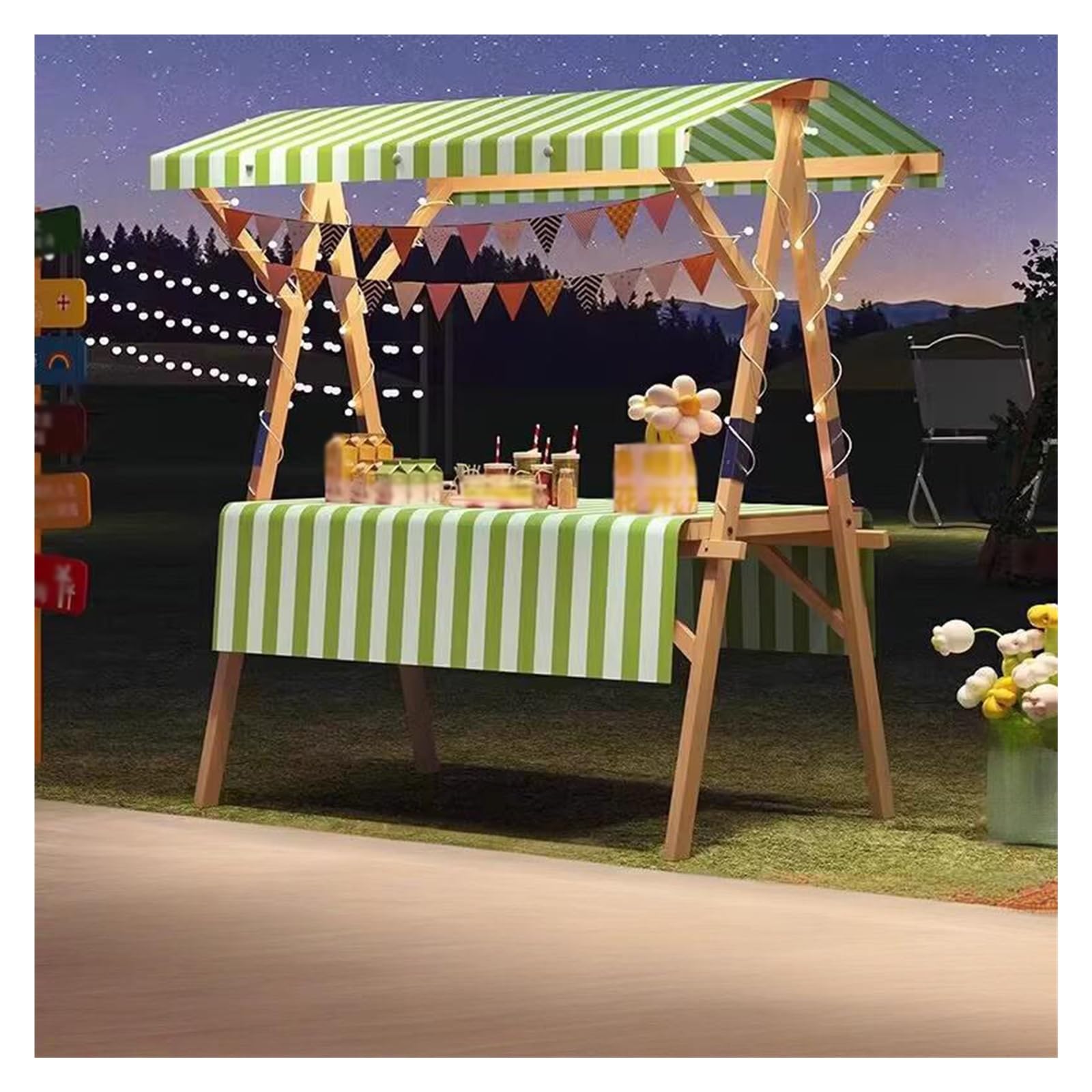 Soporte plegable de madera para alimentos con toldo, puesto de vendedor de comida callejera para mercados de manualidades y eventos al aire libre (verde, 150 x 60 x 200 cm), perfecto para festivales y