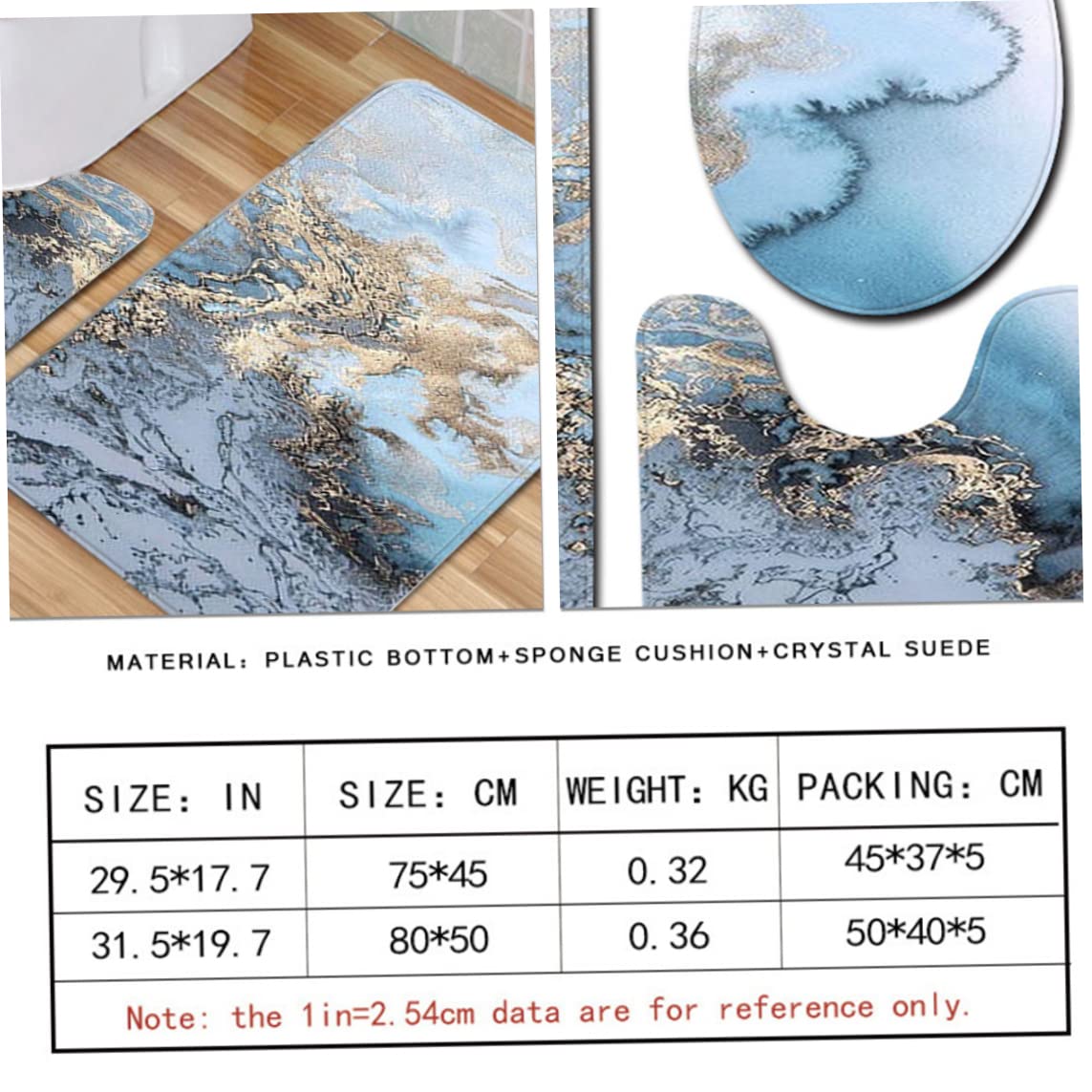 3 unids/Set adoquines mármol Antideslizante Absorbente de Agua Lavable a máquina Alfombra de baño Alfombra de Contorno Cubierta de Inodoro