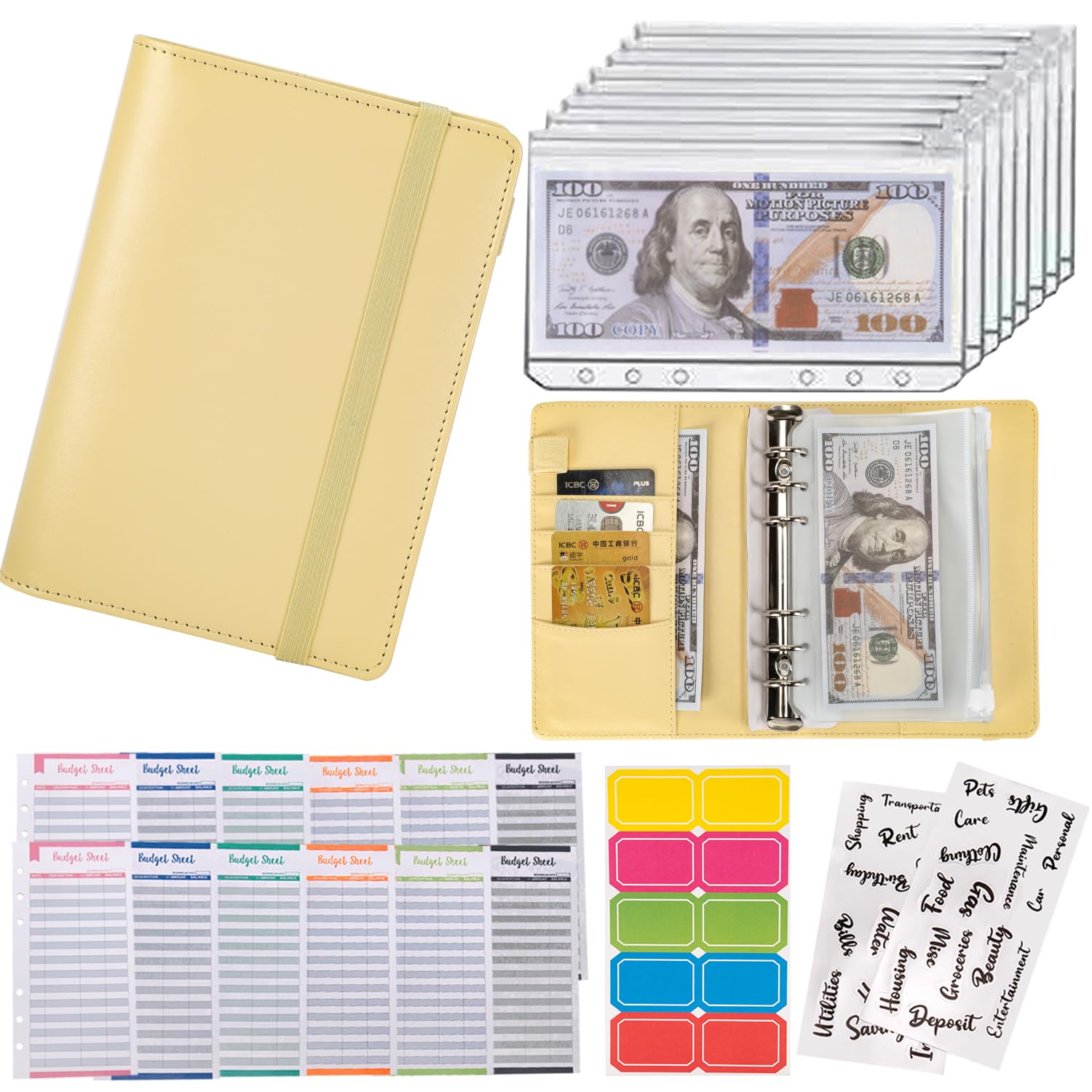 NICOOTH Budget Binder A6 Money Saving Binder with Zipper Cash Envelopes
