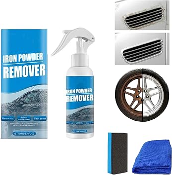 Multi-functional Quick-Acting Rust Removal Spray, Iron Powder Remover Spray, Fast-Acting Formula & Easy Sprays Application, Includes Sponge and Cloth, For Tools, Metals and Car Parts 1, 3.38oz