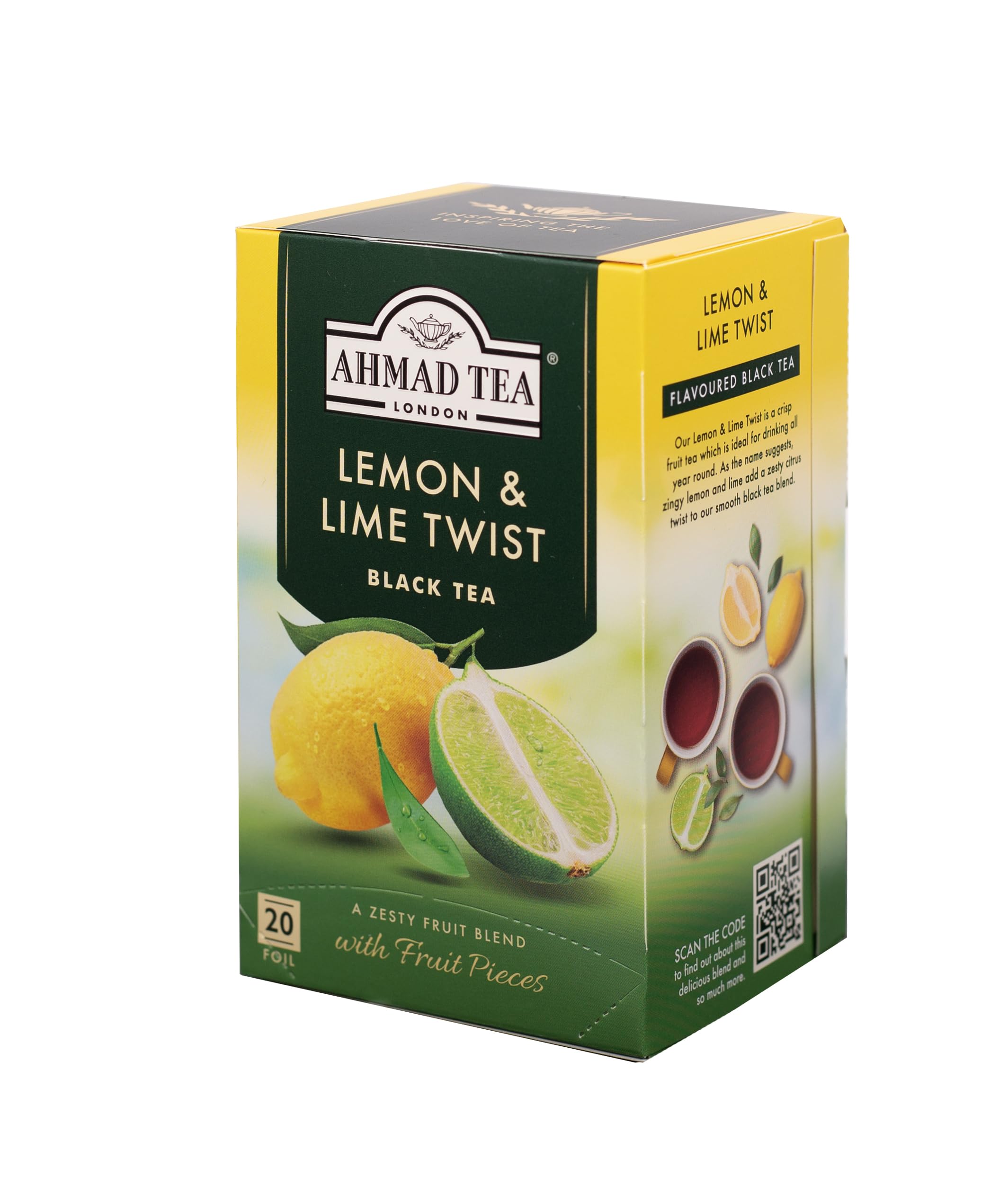 Ahmad Tea Lemon & Lime Twist Black Tea, 20-Count Boxes (Pack of 6)