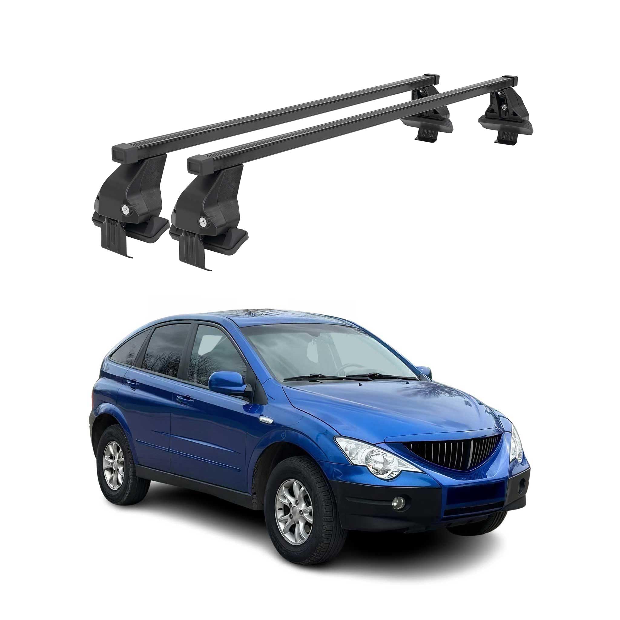 OMAC Barras de techo transversales de acero para SsangYong Actyon 2006-2011 – Con candado incluido – Cumplen con el test City Crash – DIN 75302:2019 – ISO/PAS 11154:2006 – Carga máxima 50 kg Negro